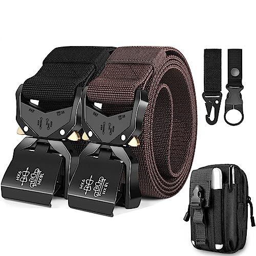 Leskyair 2er Herren Taktischer Gürtel, Arbeitsgürtel Hochleistungsgürtel, Gürtel Militär Wandern 3,8cm Breite, Geschenk mit Molle Beutel und Wasserflaschenclip Haken von Leskyair