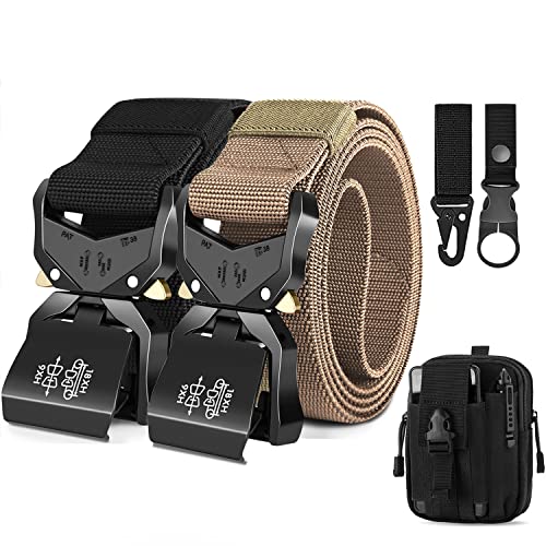 Leskyair 2er Herren Taktischer Gürtel 1,5-Zoll-Hochleistungsgürtel, Nylon Schnellverschluss-Metallschnalle, Geschenk mit taktischem Molle-Beutel und Haken (Schwarz + Braun) von Leskyair