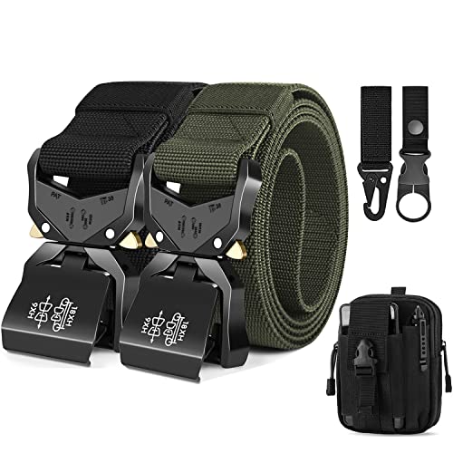 Leskyair 2er Herren Taktischer Gürtel 1,5-Zoll-Hochleistungsgürtel, Nylon Schnellverschluss-Metallschnalle, Geschenk mit taktischem Molle-Beutel und Haken (Schwarz + Grün) von Leskyair