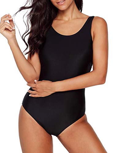 Leslady Badeanzug Damen Bauchweg Figurformend Push up Große Größen Sportlich Beachwear Bademode Strandmode, Schwarz, 2X-Large(EU 46-48) von Leslady