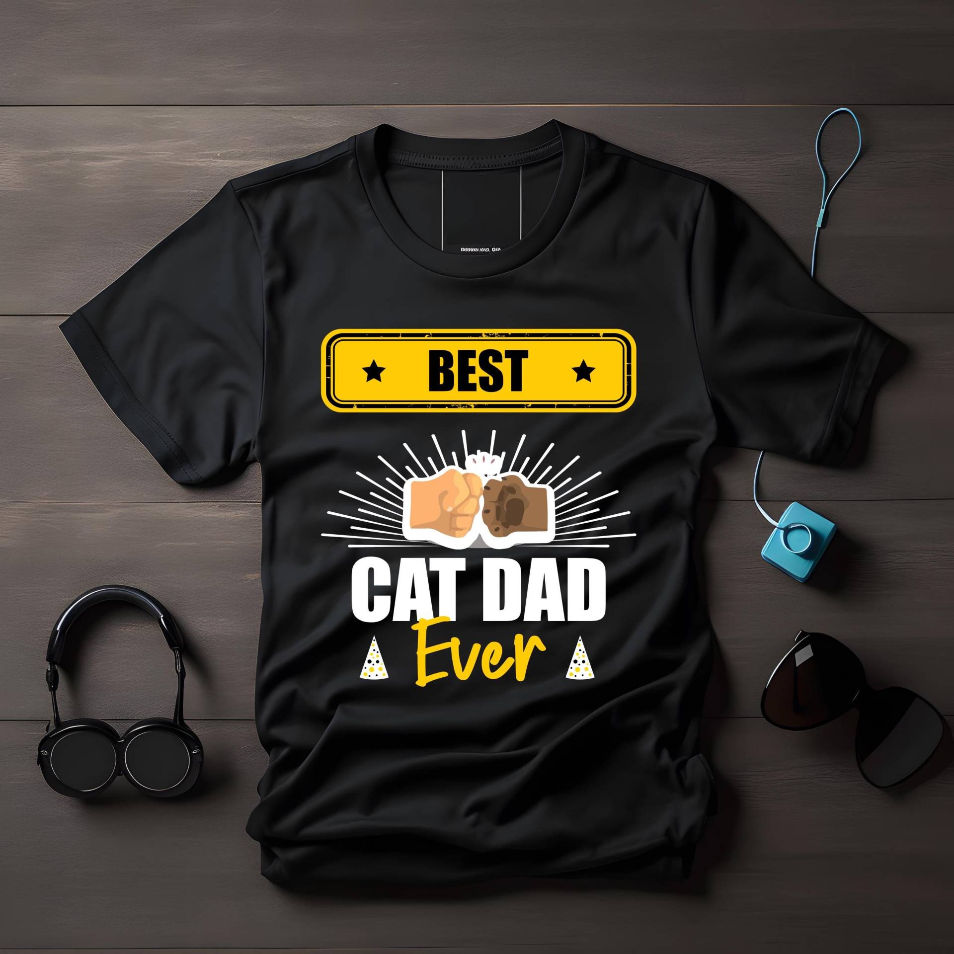 Best Cat Dad Ever T-Shirt Mit Fäusten & Katzenpfote, Katzenliebhaber Shirt, Geschenk Für Katzenpapa, Katzen Katzenfan von LesleysPrintFrenzy