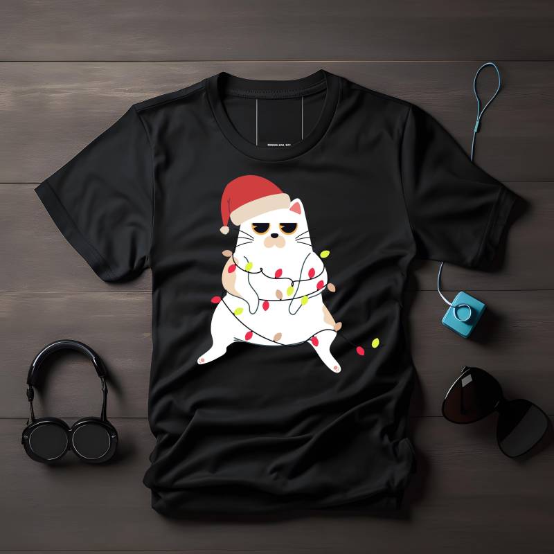 Dumme Weihnachtskatze T-Shirt, Lustige Weihnachtskatze, Katze Mit Weihnachtsmütze, Weihnachtsdeko Verheddert, Lustiges Weihnachten Shirt von LesleysPrintFrenzy