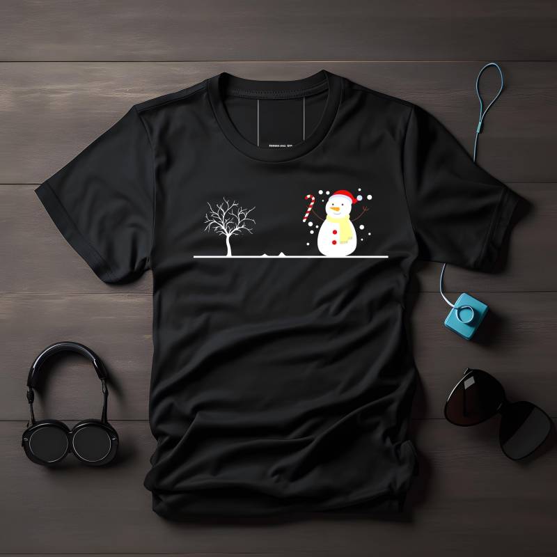 Fröhlicher Schneemann T-Shirt, Winterliche Weihnachtslandschaft, Im Schnee, Festliches Weihnachtsdesign, Weihnachtsgeschenk von LesleysPrintFrenzy