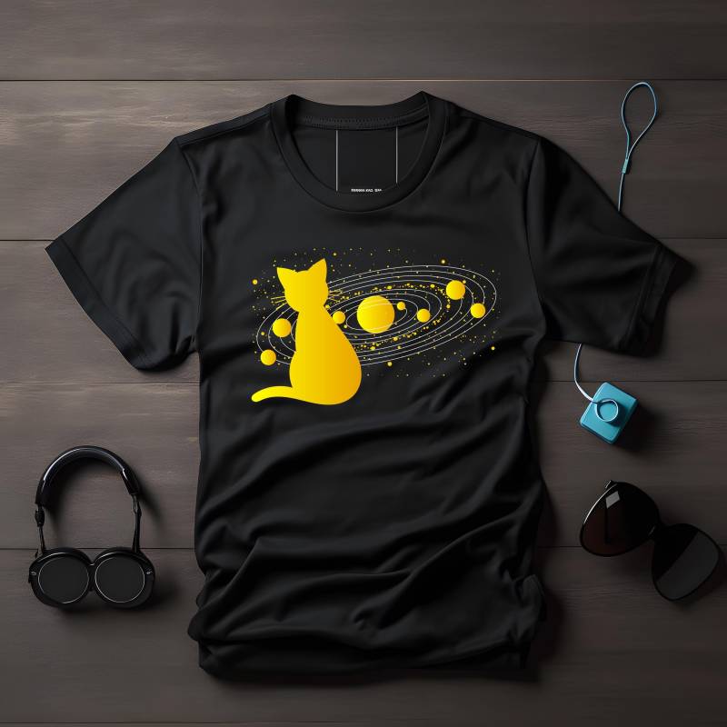 Gelbe Katze Im Weltall T-Shirt, Starrt Auf Planeten, Weltraum-Katzen Shirt, Astronauten-Katzen Design, Lustiges Katzen Shirt von LesleysPrintFrenzy
