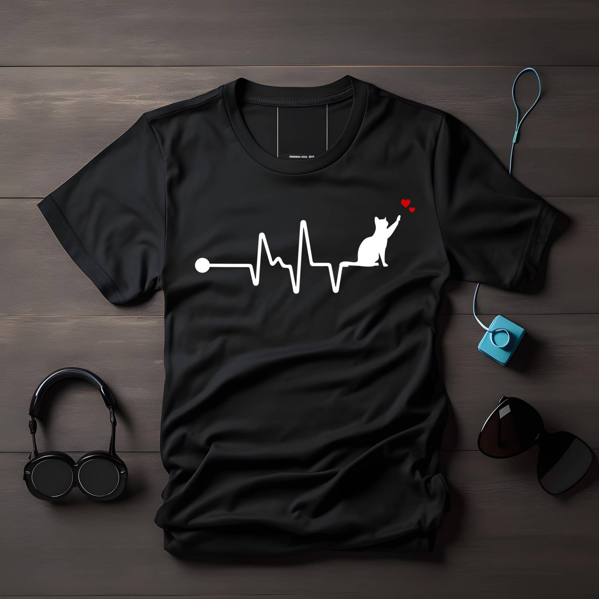 Katzen Herzschlag T-Shirt, Katzenliebe Shirt, Design Katze, Ekg Katzenmotiv, Katzenliebhaber Geschenk, Lustiges T-Shirt von LesleysPrintFrenzy