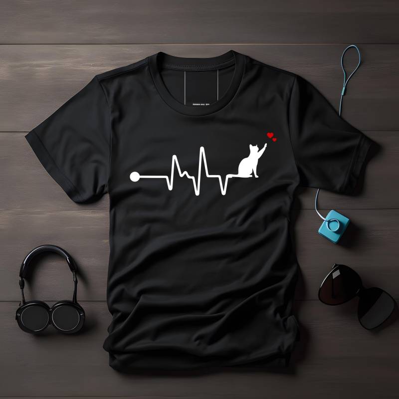 Katzen Herzschlag T-Shirt, Katzenliebe Shirt, Design Katze, Ekg Katzenmotiv, Katzenliebhaber Geschenk, Lustiges T-Shirt von LesleysPrintFrenzy