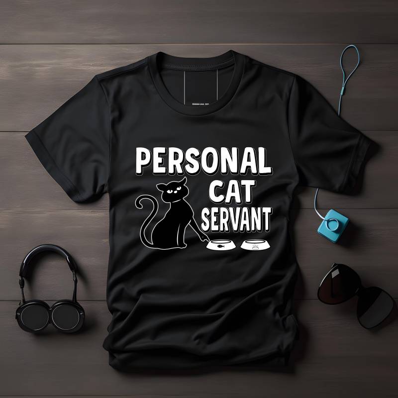 Lustige Schwarze Katze, Personal Cat Servant Design, Geschenk Für Katzenliebhaber, Humorvolles Katzen-Shirt, Katzenbesitzer von LesleysPrintFrenzy