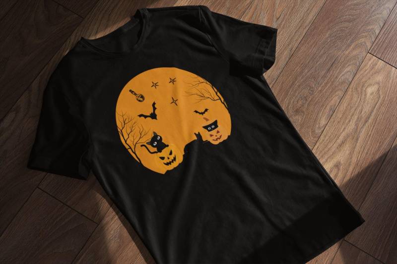 Süße Schwarze Katze Mit Kürbis T-Shirt - Halloween Fledermäuse Design Süßes Katzen-Shirt Outfit Party von LesleysPrintFrenzy