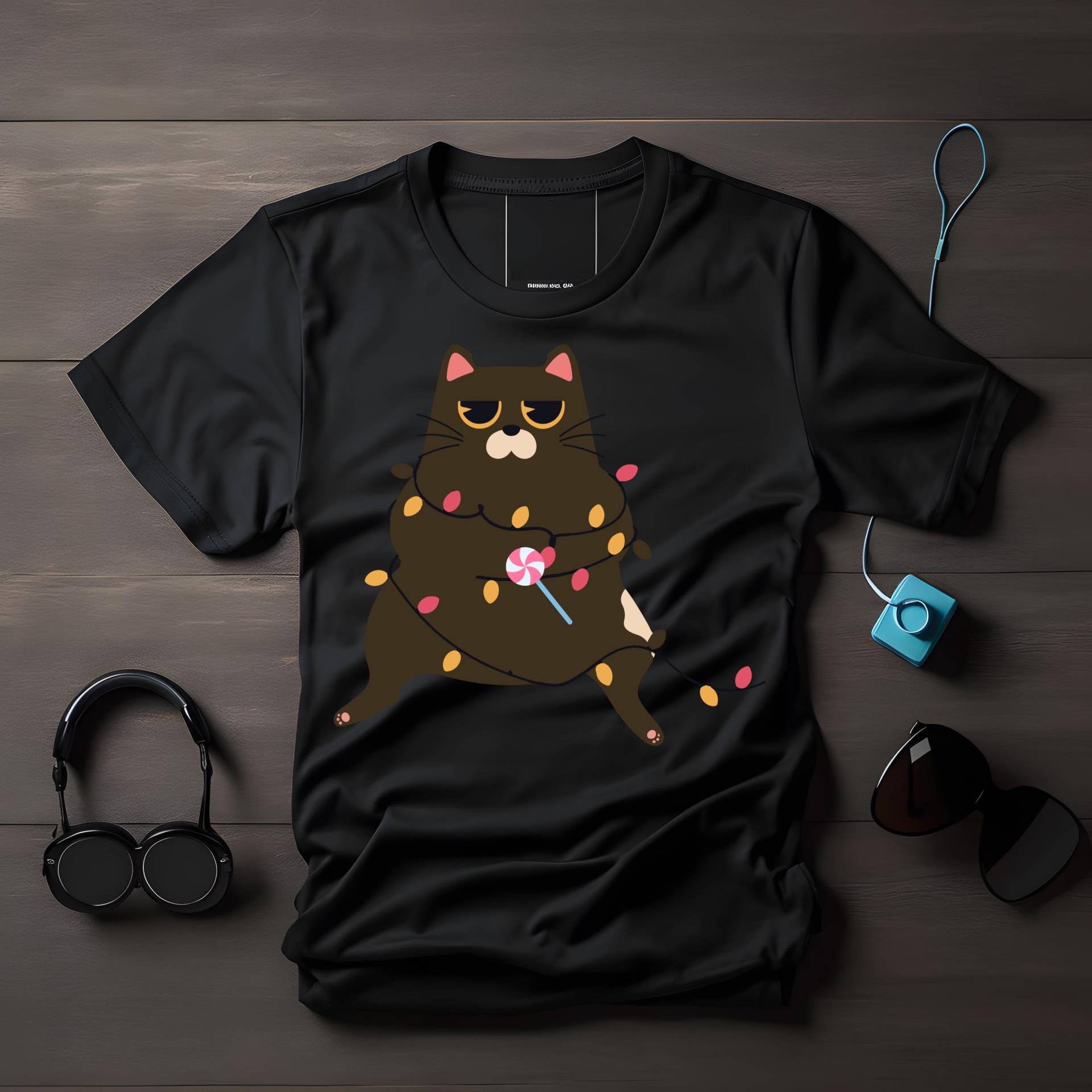 Tollpatschige Weihnachtskatze T-Shirt, Lustiges Katzen-Design, Verheddert Im Weihnachtsschmuck, Weihnachtsgeschenk, Festliches Katzen Shirt von LesleysPrintFrenzy