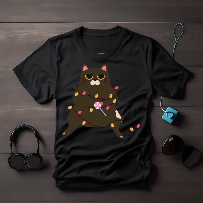 Tollpatschige Weihnachtskatze T-Shirt, Lustiges Katzen-Design, Verheddert Im Weihnachtsschmuck, Weihnachtsgeschenk, Festliches Katzen Shirt von LesleysPrintFrenzy