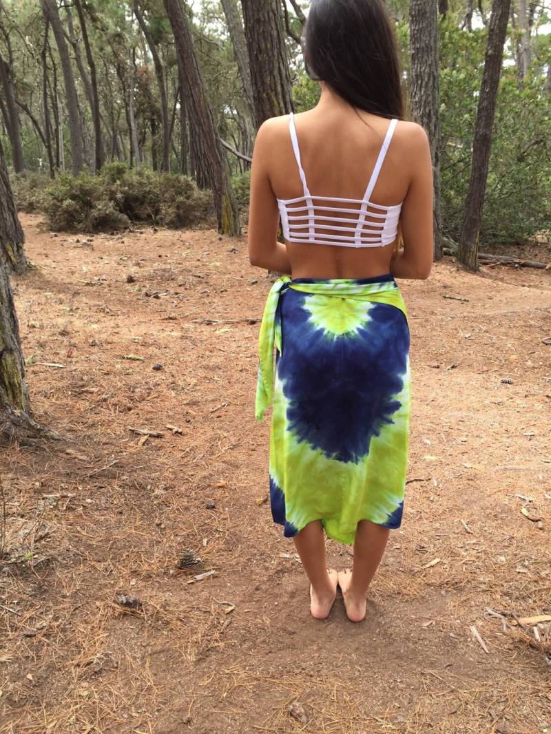 3-Wege-Indigo Und Apfelgrün Shibori Tie-Dye/Pareo, Rock, Kleid Strand Cover Up Größe S/M von LeslieRayClothing