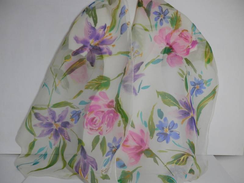 20" X 72" Individuelles Handbemaltes Seidenorganza-Wickeltuch Für Die Braut Oder Hochzeitsfeier von LeslieSilkStudio