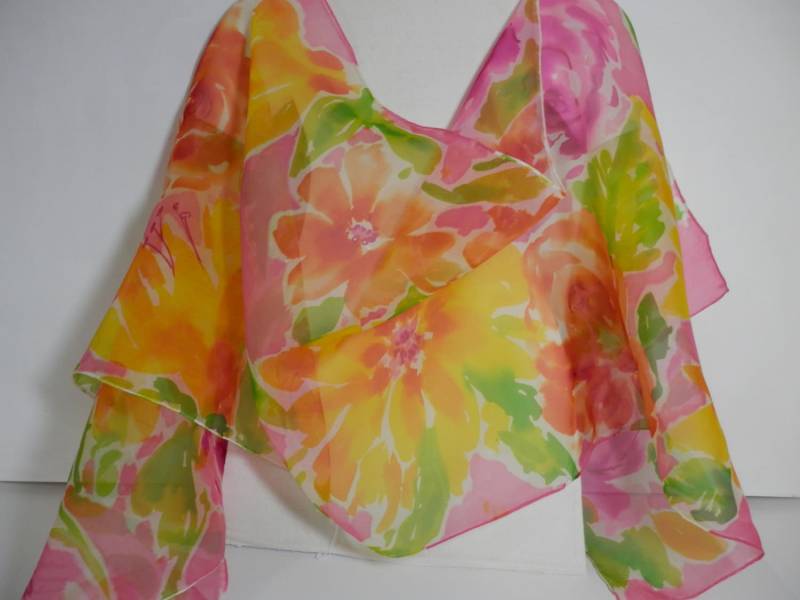 Handbemaltes Seidenorganza-Aquarell-Blumenmuster, 50, 8 X 183 cm, Seidentuch von LeslieSilkStudio