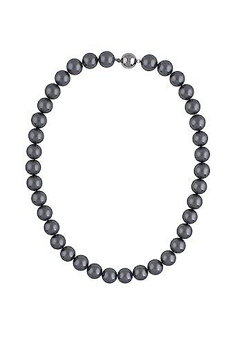 Leslii Damen-Kette Perlen-Collier echte Muschelkern-Perlen graue Perlen-Kette kurze Halskette 44cm Grau Magnet von Leslii