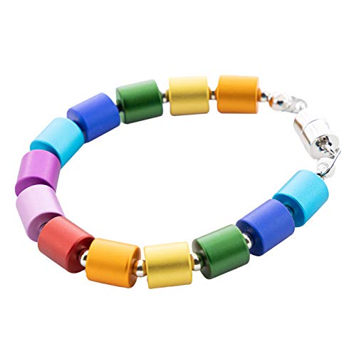 Leslii Damen-Armband Lucy Zylinder in Regenbogen Farben mattiert Modeschmuck Armkette mit Magnet Verschluss Bunt von Leslii
