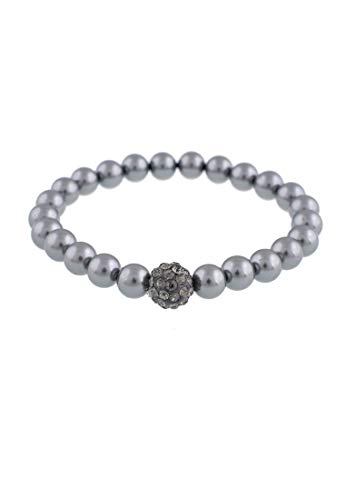 Leslii Damen-Armband graues Perlen-Armband Muschelkern-Perlen Glitzer Strass-Kugel Grau von Leslii