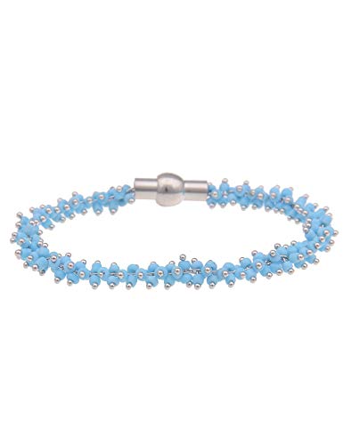 Leslii Damen-Armband kleine Perlchen Perlen-Schmuck blaues Modeschmuck-Armband Armschmuck Magnet-Verschluss Blau Hellblau von Leslii