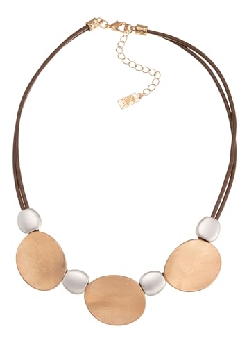 Leslii Damen-Kette Bicolor Scheiben braune Textil-Kette kurze Halskette Modeschmuck-Kette Gold Silber Braun von Leslii