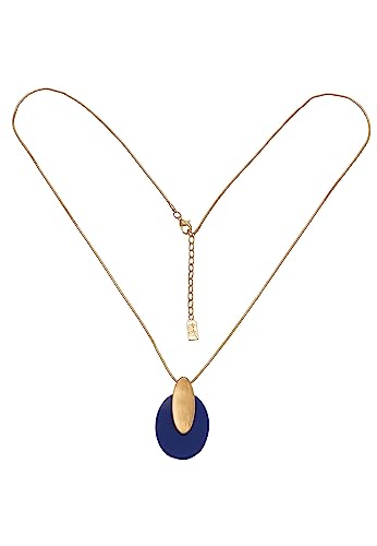 Leslii Damen-Kette Brushed Oval-Anhänger lange Halskette goldene Modeschmuck-Kette Blau Gold von Leslii