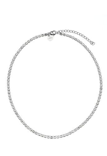 Leslii Damen-Kette Choker Glitzer Kropfband kurze Halskette weiße Strass-Kette silberne Modeschmuck-Kette Silber Weiß von Leslii