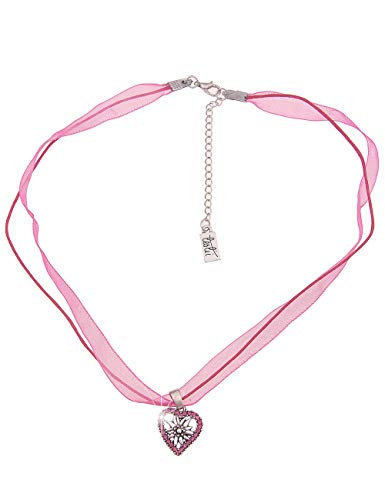 Leslii Damen-Kette Edelweiß Herz-Kette Dirndl-Kette Oktoberfest kurze Halskette pinke Modeschmuck-Kette in Pink Silber von Leslii