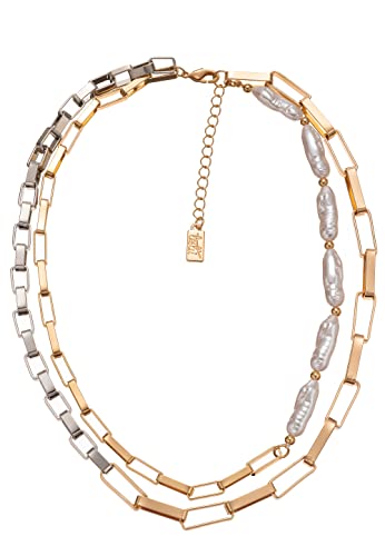 Leslii Damen-Kette Geschenk Anker-Kette Layering goldene Statement-Kette 2-reihig Bicolor Gold Silber von Leslii