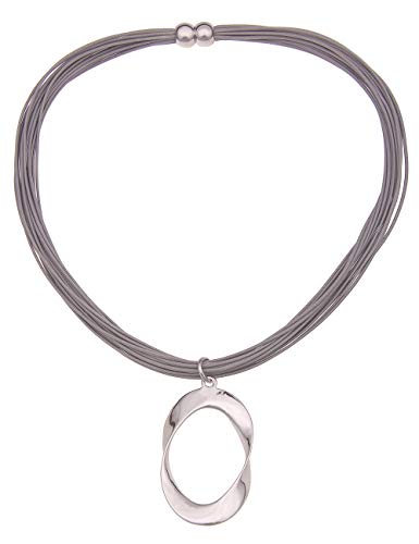 Leslii Damen-Kette Glanz Oval-Anhänger graue Stoff-Kette kurze Halskette Modeschmuck in Silber Grau von Leslii