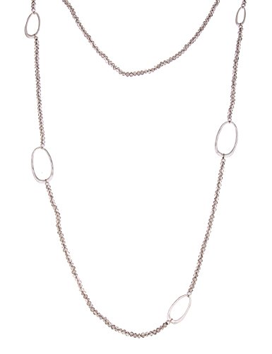 Leslii Damen-Kette Glasperlen Oval Glieder-Kette lange Halskette graue Modeschmuck-Kette Silber Grau von Leslii