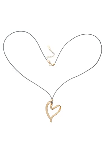 Leslii Damen-Kette Herz-Anhänger lange Halskette Heart graues Stoffband Modeschmuck-Kette in Gold Grau von Leslii