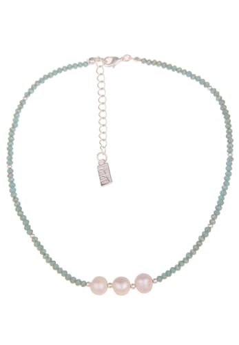 Leslii Damen-Kette Jenna blaue Glas-Perlen kurze Perlen-Kette Collier Modeschmuck-Kette Blau Weiß von Leslii