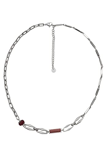 Leslii Damen-Kette kurze Gliederkette Edelstahl-Collier echte Natursteinen Edelstahl-Kette in Silber von Leslii