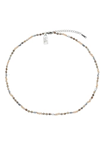 Leslii Damen-Armband oder kurze Kette braun echte Natursteine Collier-Kette Beige Braun (Halskette) von Leslii