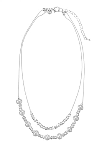 Leslii Damen-Kette Kurze Layering-Kette Pearls weiße Perlen-Kette Silberne Modeschmuck-Kette Silber von Leslii