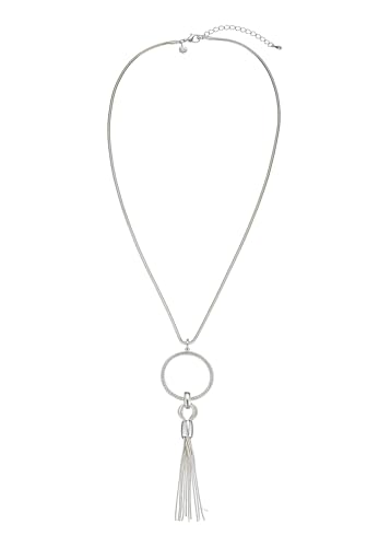 Leslii Damen-Kette Lange Halskette Glitzer Bommel Strass-Anhänger Halsschmuck Silber von Leslii