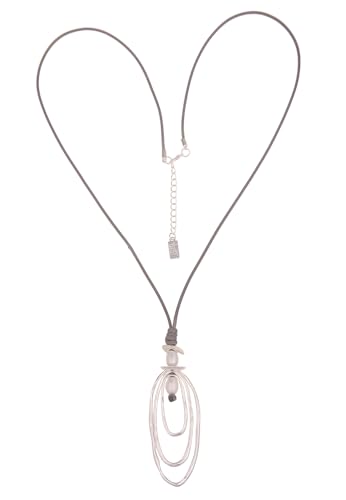 Leslii Damen-Kette Lange Halskette Oval Perle Halsschmuck Grau Silber von Leslii