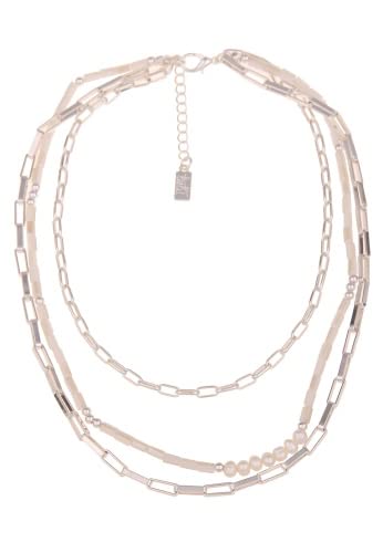 Leslii Damen-Kette Layering weiße Perlen Glieder-Kette silberne Modeschmuck-Kette Silber Weiß von Leslii