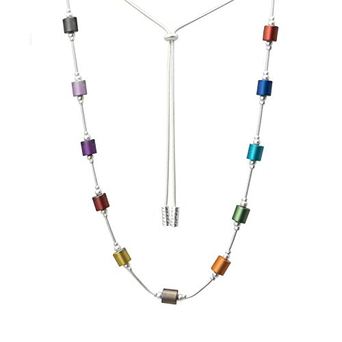 Leslii Damen Kette Lucy, Lange Bunte Zylinder Halskette in Regenbogen Farben, Modeschmuck Collier, Kettenlänge verstellbar von Leslii