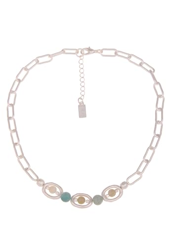 Leslii Damen-Kette Natursteine Glieder-Kette kurze Stein-Kette Silber Mint von Leslii