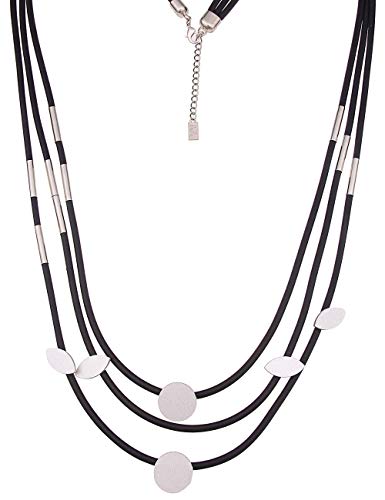 Leslii Damen-Kette Statement-Kette Formen Gummi lange Halskette Bänder Layering-Kette Schwarz Silber von Leslii