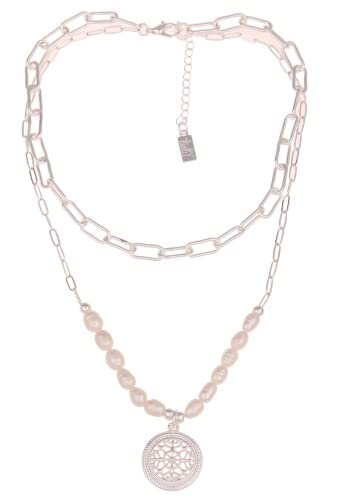 Leslii Damen-Kette Statement Perlen-Kette Layering Glieder-Kette Modeschmuck-Kette Silber Weiß von Leslii