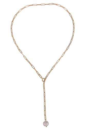 Leslii Damen-Kette Y-Kette weiße Perle Glieder-Kette kurze Halskette Glanz Modeschmuck-Kette in Gold von Leslii