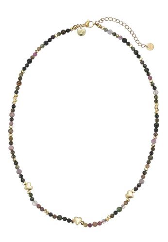 Leslii Damen-Kette kurze Halskette Kristall Herzen 14k Gold Herz-Kette Collier Natursteine Multi von Leslii