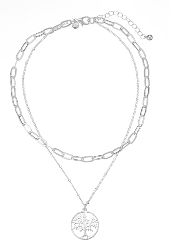 Leslii Damen-Kette kurze Halskette Lebensbaum Baum-Anhänger silberne Modeschmuck-Kette Silber von Leslii