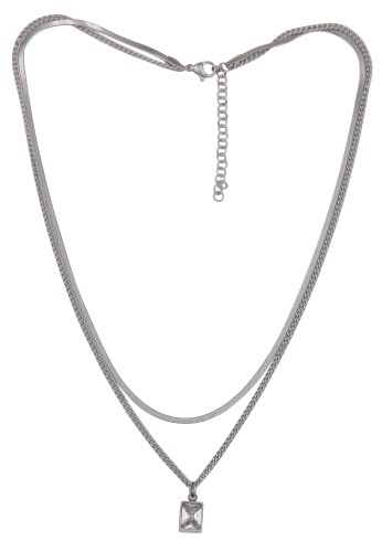 Leslii Damen-Kette kurze Halskette weiße Kristallsteine Glitzer Layering silberne Kette in Silber Weiß von Leslii