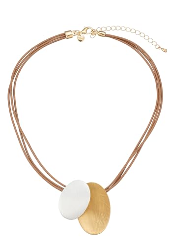 Leslii Damen-Kette kurze Kette Match Bicolor Lederlook-Bänder Leder-Kette braune Modeschmuck-Kette Gold Braun von Leslii