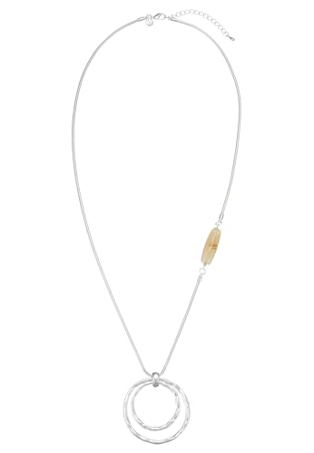 Leslii Damen-Kette lange Halskette Nature Ring-Anhänger Stein-Kette silberne Modeschmuck-Kette Silber Braun von Leslii