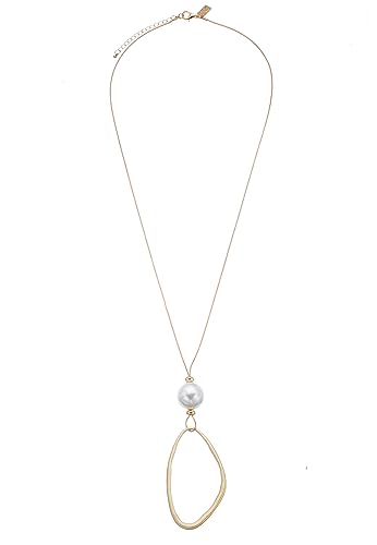 Leslii Damen-Kette lange Halskette Oval-Anhänger weiße Perle Modeschmuck-Kette (Gold) von Leslii