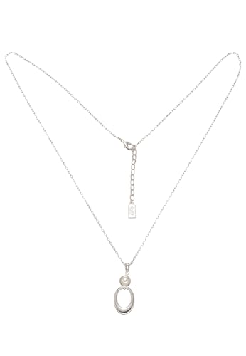 Leslii Damen-Kette lange Halskette Pearl Oval-Anhänger weiße Perle Gliederkette Modeschmuck-Kette Silber von Leslii