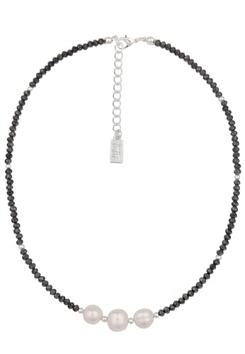 Leslii Damen-Kette schwarze Glas-Perlen kurze Perlen-Kette Schwarz Weiß von Leslii