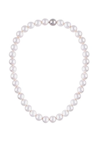 Leslii Perlenkette Halskette Damen Kette weiße Perlen-Collier Geschenk Collier kurze Modeschmuck-Kette 44cm in Weiß Magnet von Leslii